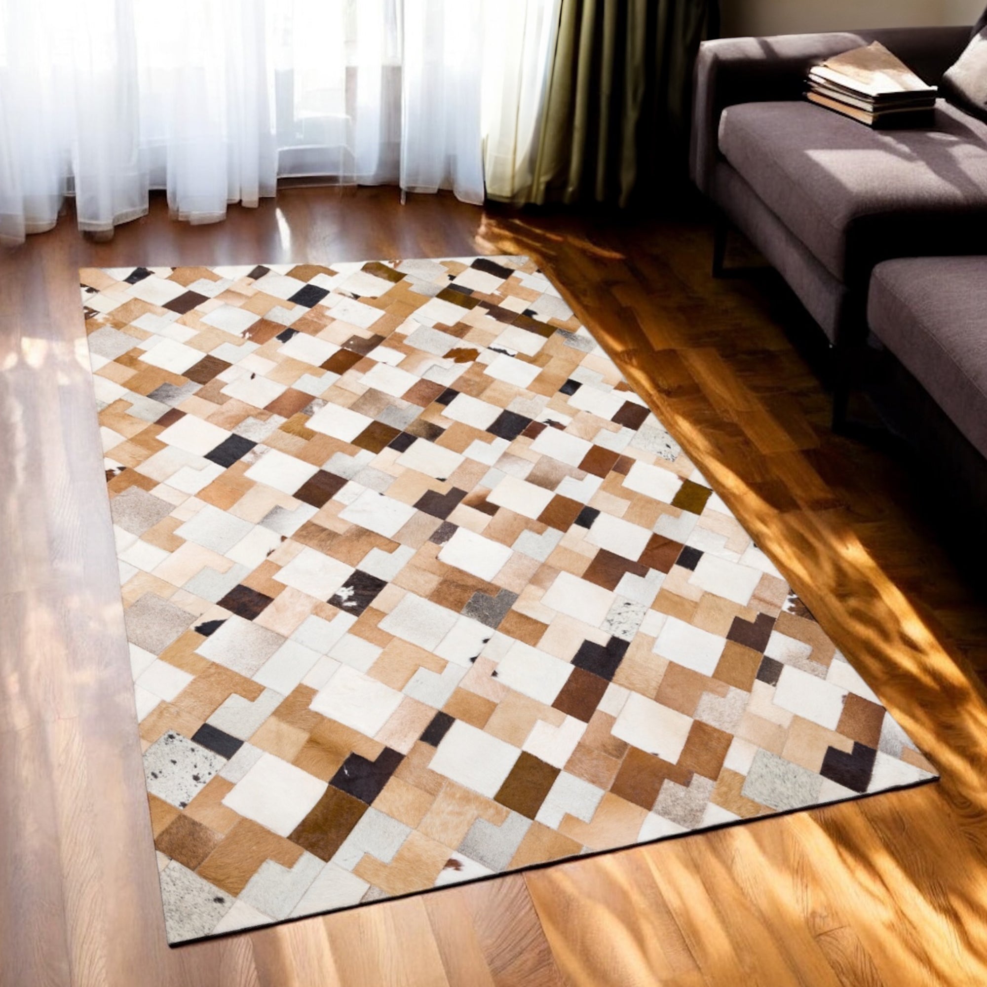 Altın Dana Derisi Patchwork Halı