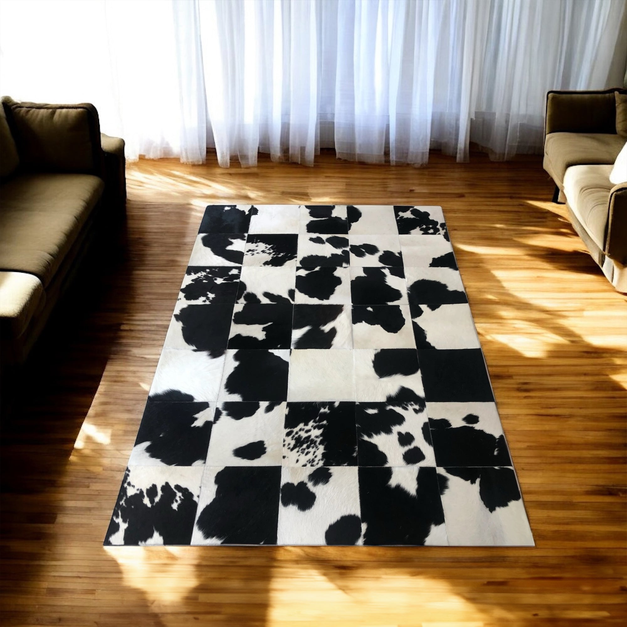 Koyu Kahverengi Dalmaçya Desenli Dana Derisi Halı – El Yapımı Gerçek Deri Koridor Halısı