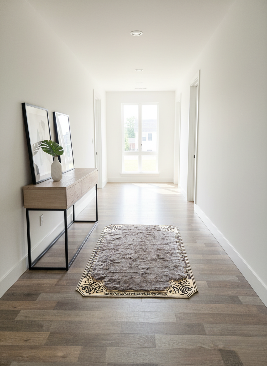 Açık Kahverengi Toskana Halı – Altın Çerçeve Detaylı, Yumuşak ve Doğal Kürk Doku, Kaymaz Taban – Özel Ölçü Seçenekleri