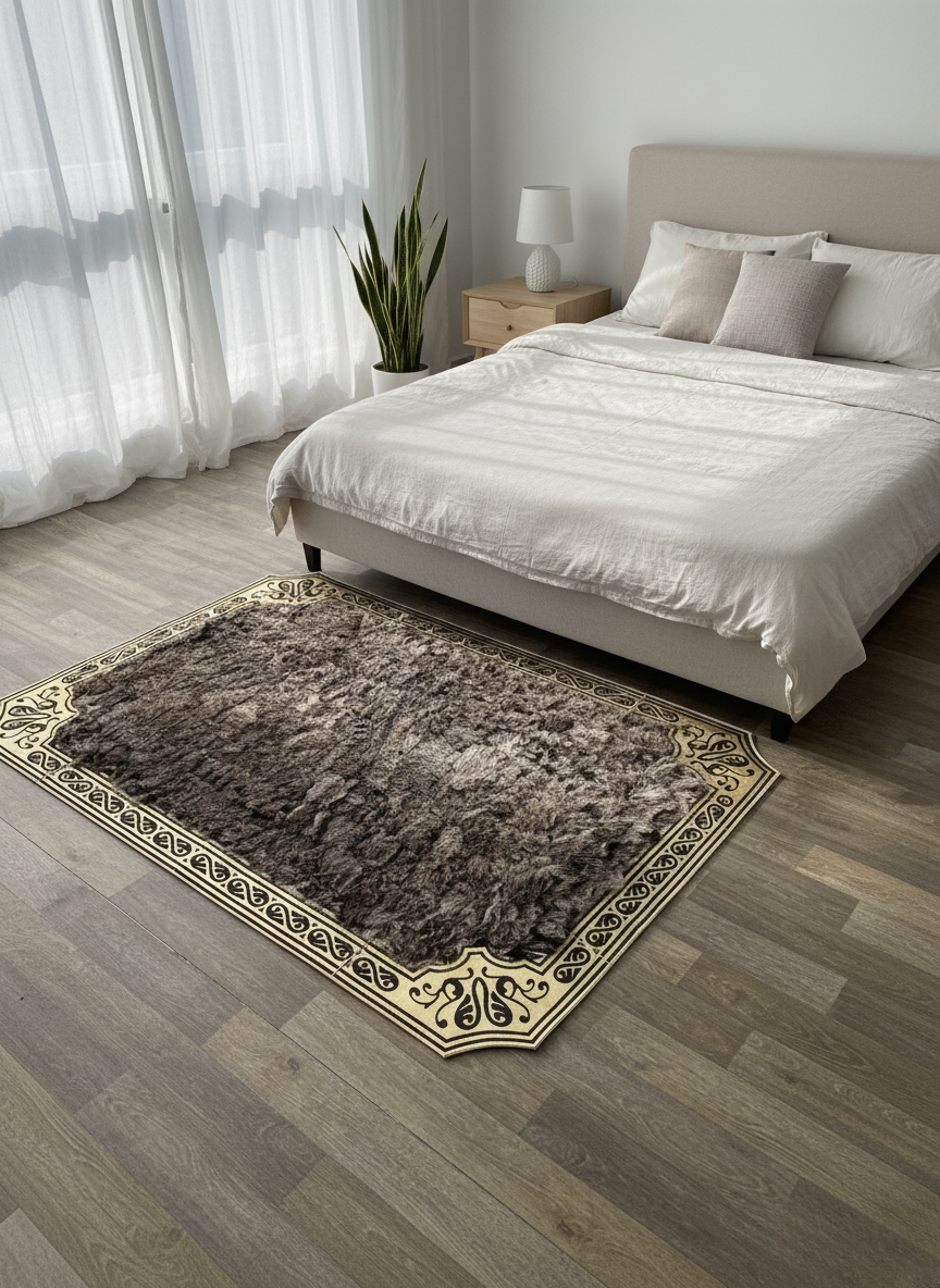 Kahverengi Toskana Halı – Altın Köşe Detaylı, Yoğun ve Doğal Doku, Kaymaz Taban – Özel Ölçü Seçenekleri