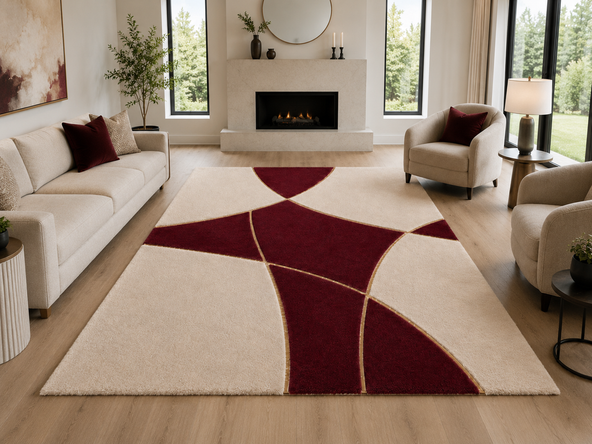 Bej Geometrik Peluş Halı – Modern ve Dekoratif Salon Halısı – görsel 2
