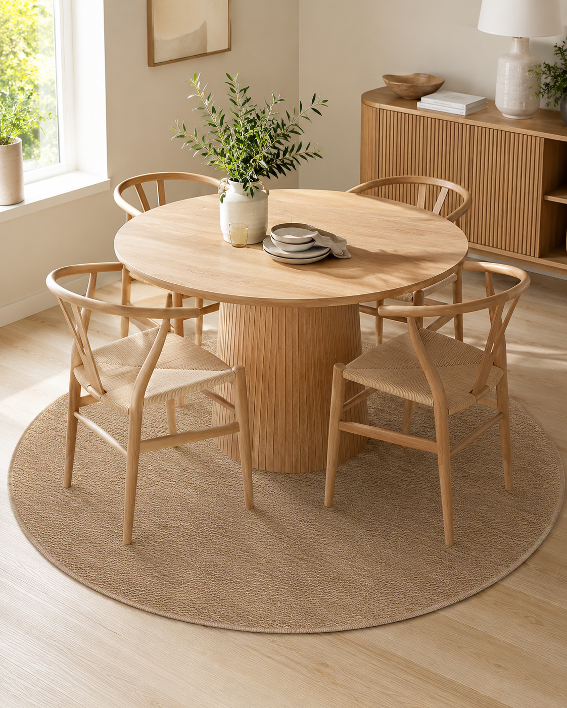Yuvarlak Bej Halısı, Düz Nötr Minimalist Halısı, Yumuşak Modern Yatak Odası Halısı