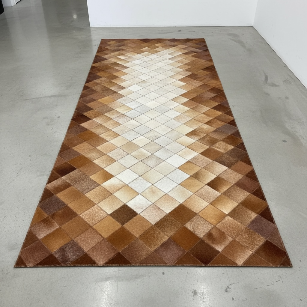 Bej ve Kahverengi Tonlu Dana Derisi Patchwork Halı