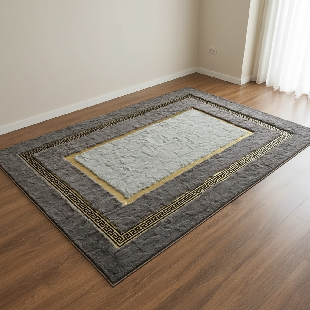 Gri ve Beyaz Rex Tavşan Kürkü Salon Halısı – Yumuşak Dokulu Zarif Tasarım