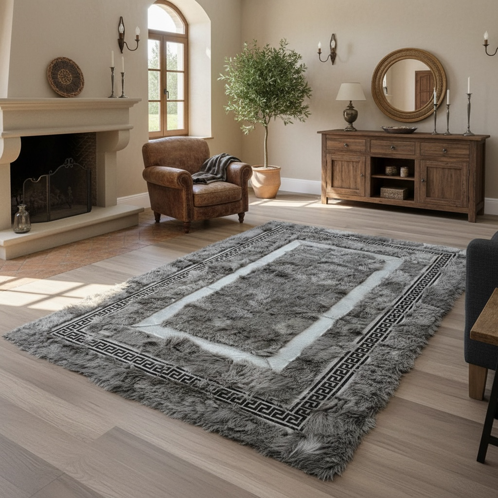 Gri Toscana Kürk Yatak Odası Halısı – Modern ve Yumuşak Dokulu Tasarım