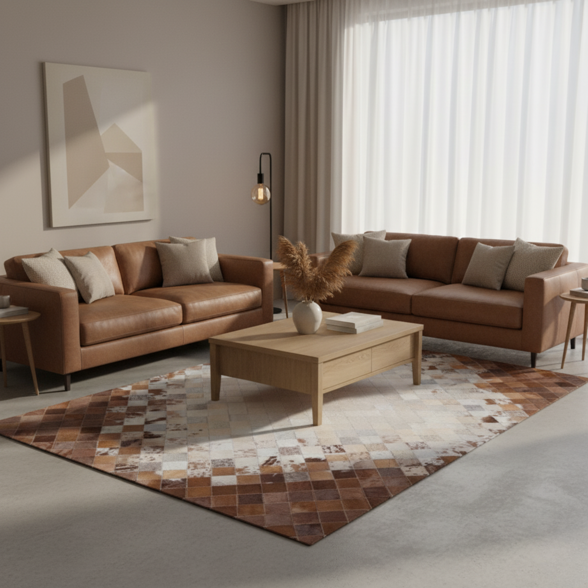 Kahverengi Patchwork Dana Derisi Halı – Doğal Gerçek Deri, El Yapımı – Özel Ölçü Seçenekleri