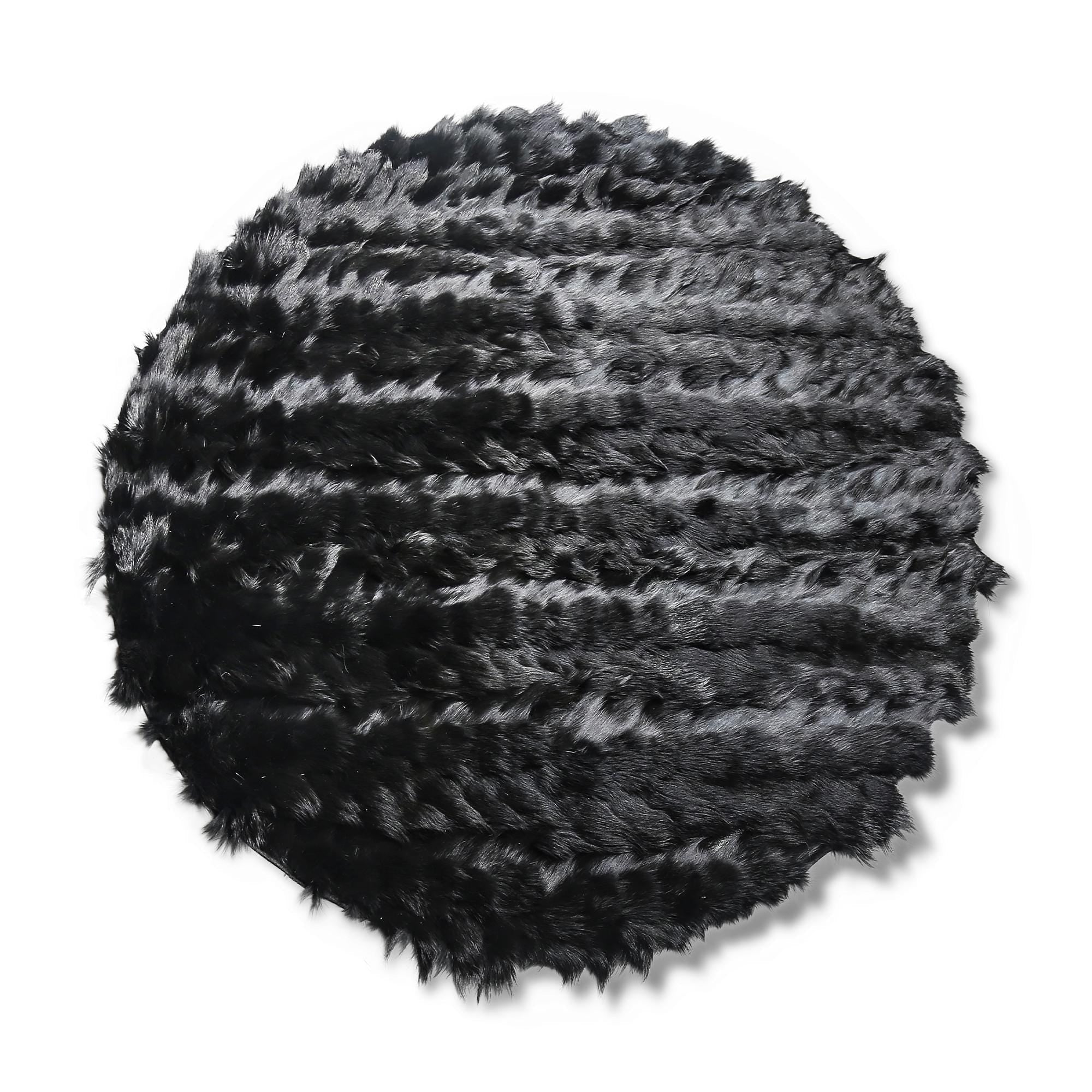 Yuvarlak Siyah Tilki Kürkü Halı – El Yapımı Doğal Kürk Halı, Lüks Dekoratif Yuvarlak Halı, Modern Salon Halısı