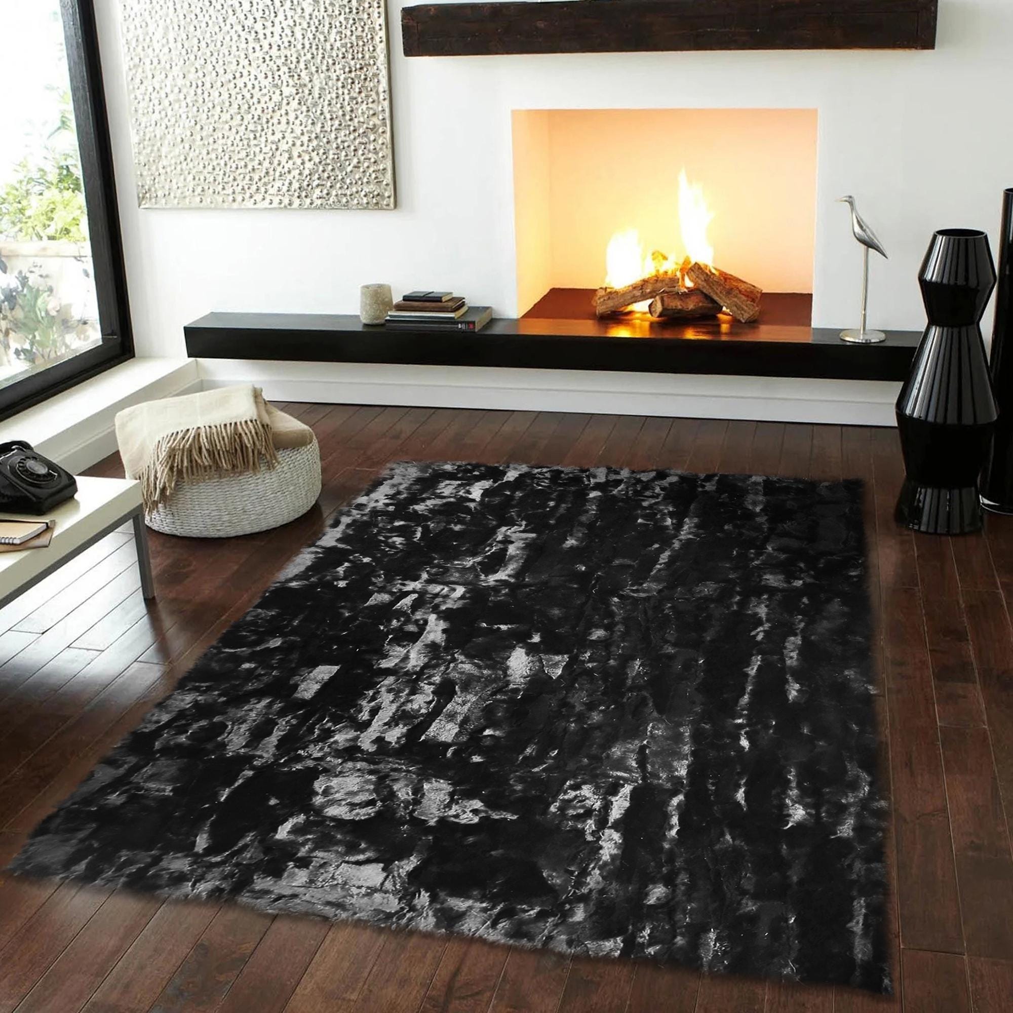 Siyah Doğal Tavşan Halısı - Salon ve Büyük alan Halısı
