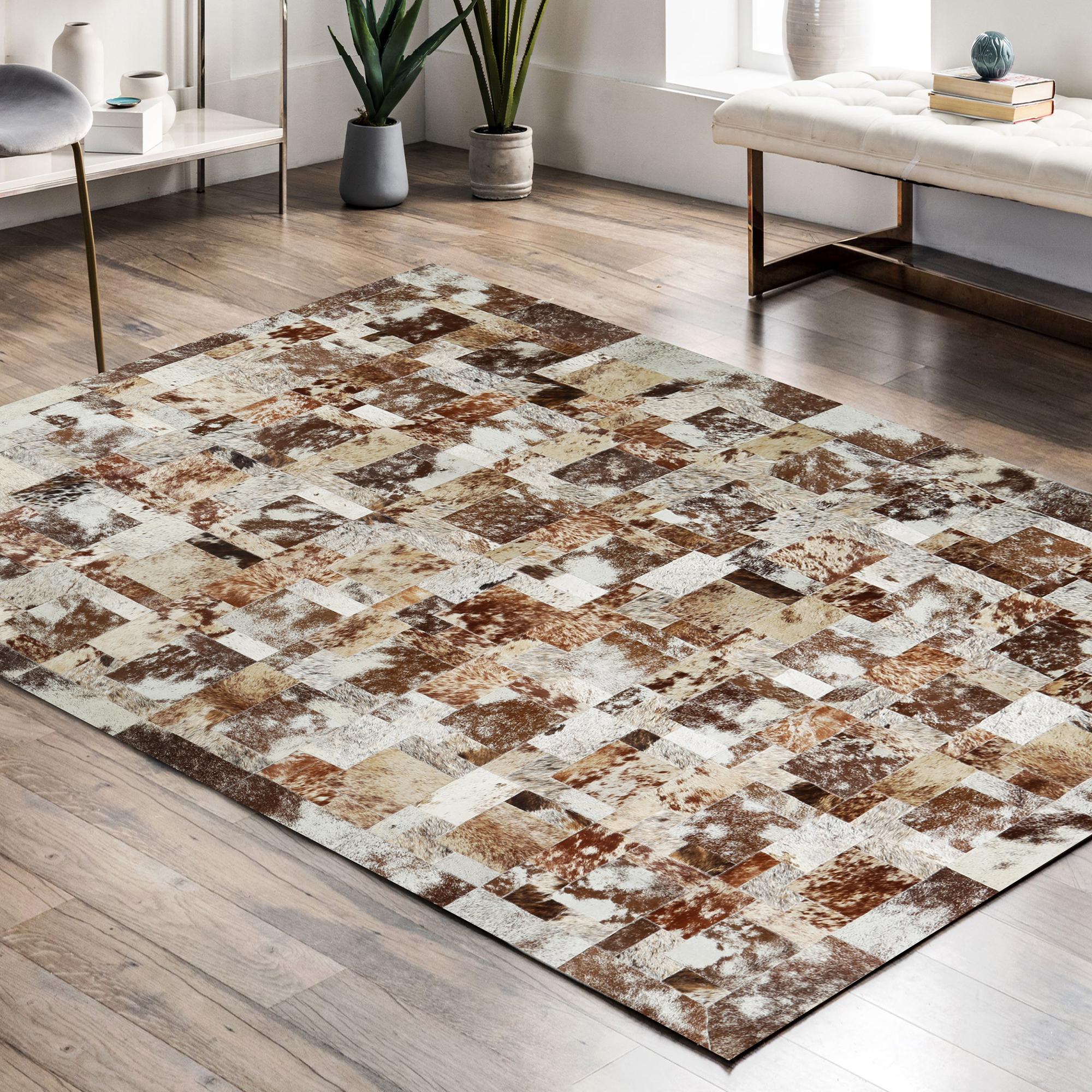 Kahverengi Bej Gerçek Dana Derisi Halı - El Yapımı Salon Halısı