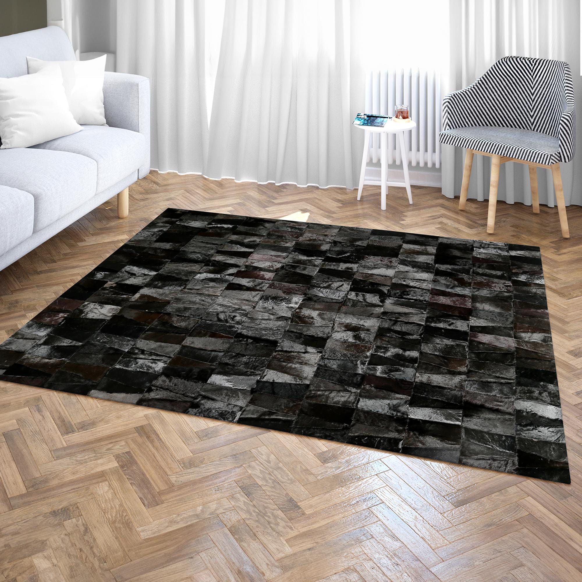 Doğal Siyah Gerçek Kürk Patchwork Halı