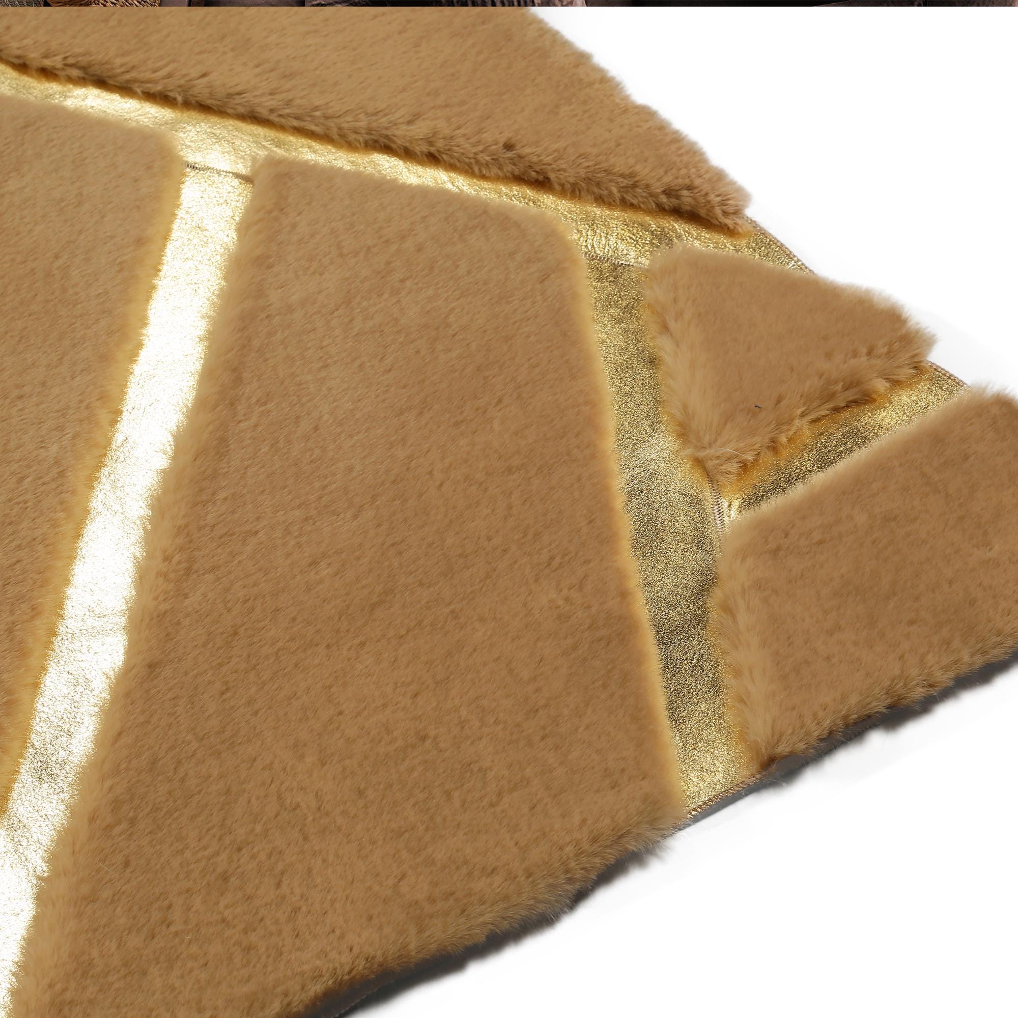 Altın Sarısı Tonlarında Çizgi Desenli Gerçek Toskana Derisi Lüks Salon Halısı