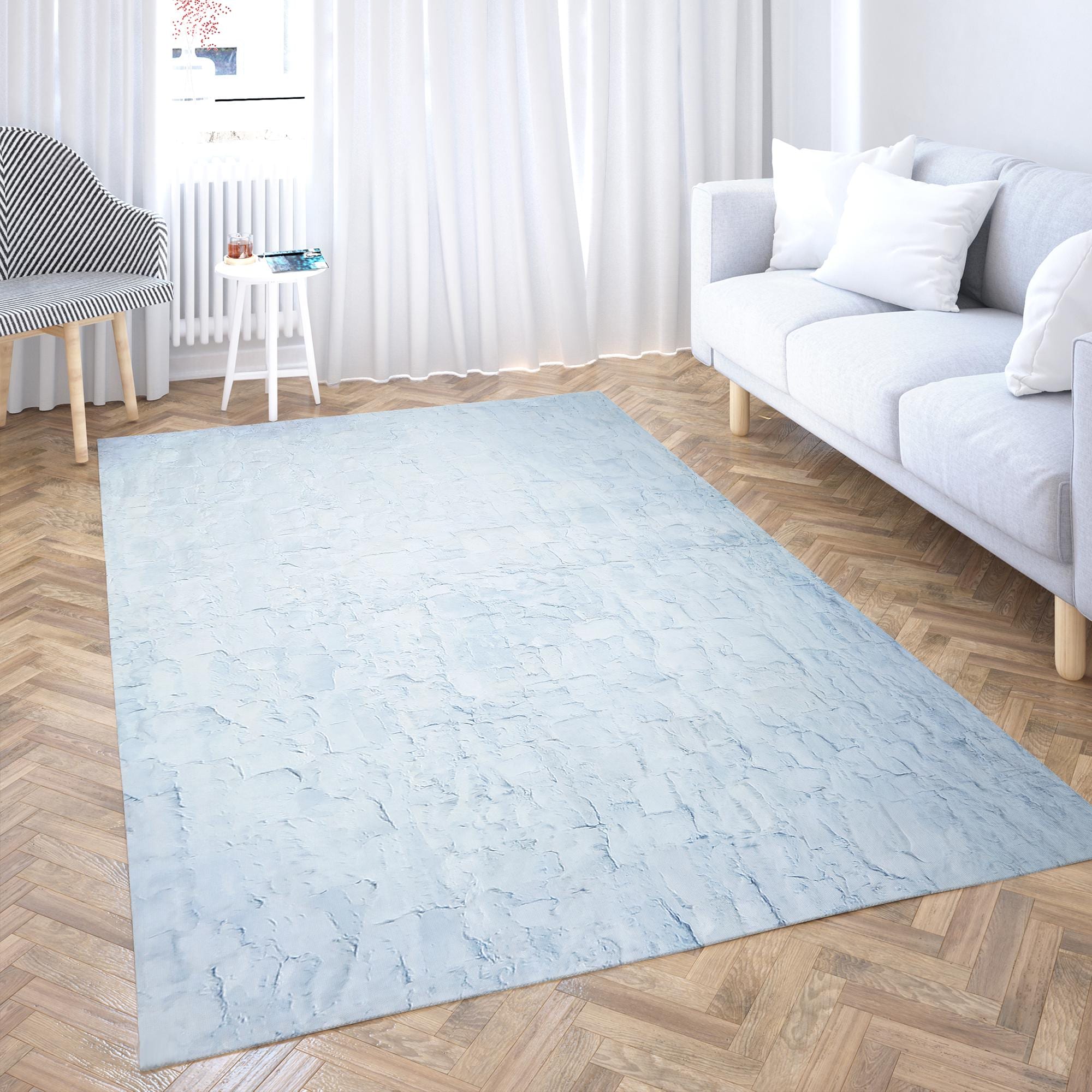 Açık Mavi Tonlarında Yumuşak Dokulu Gerçek Toskana Derisi Lüks Salon Halısı