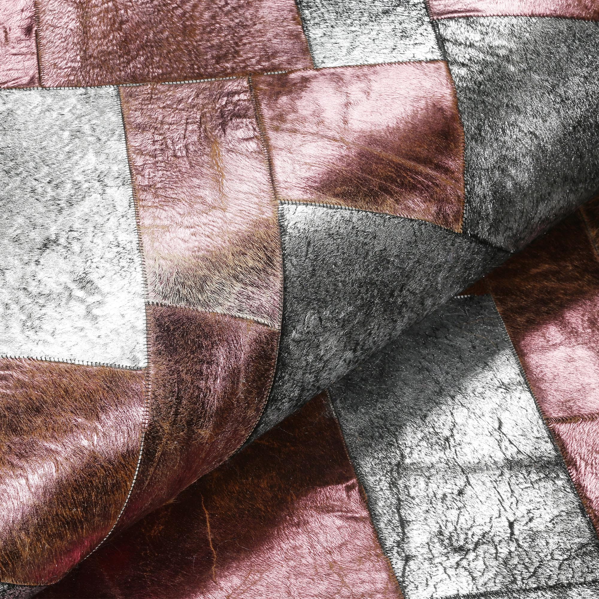 Gri Kahverengi Patchwork Dana Derisi Halı | El Yapımı Modern Deri Halı