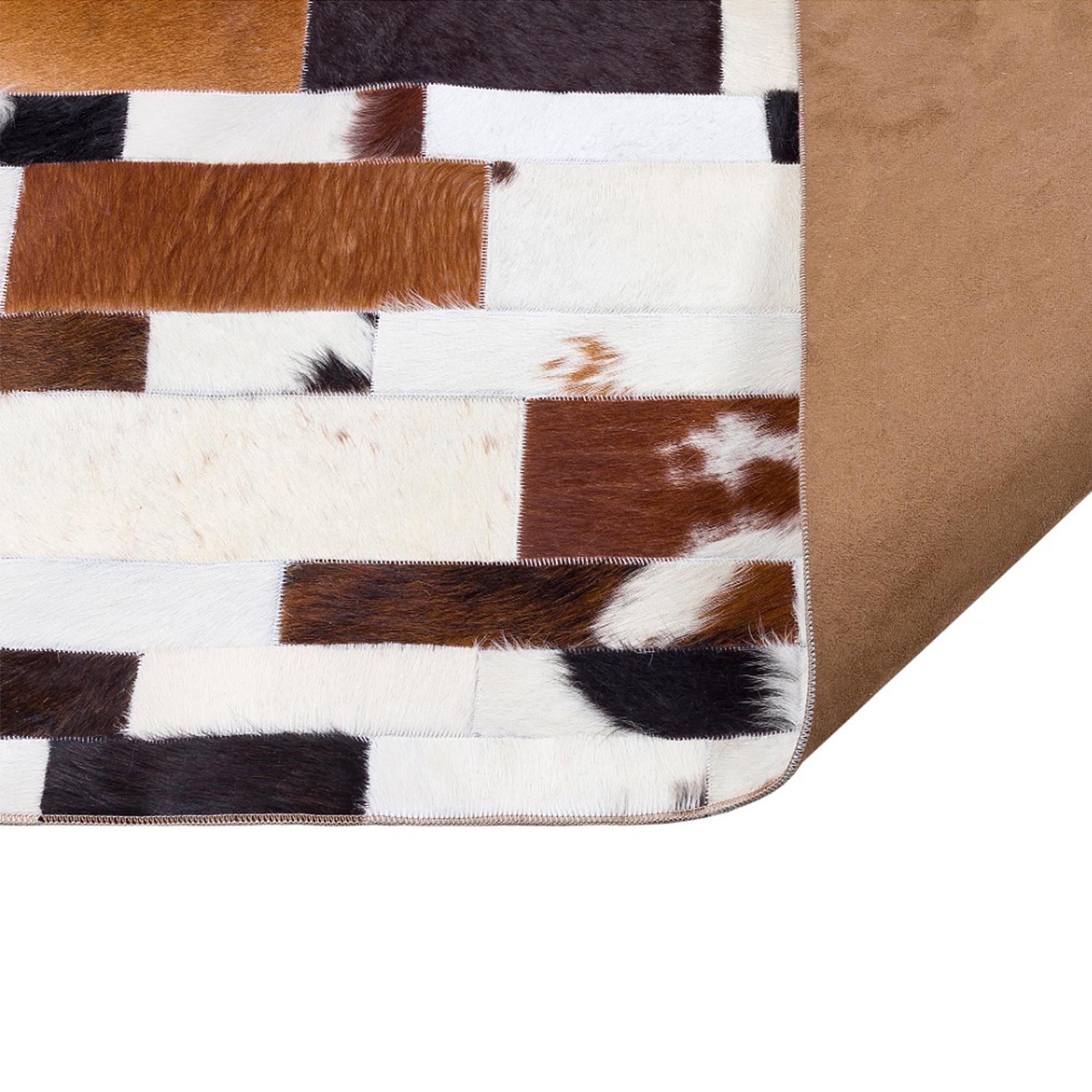 Dana Derisi Patchwork Halı – El Yapımı Bej Kahverengi Büyük Salon Halısı