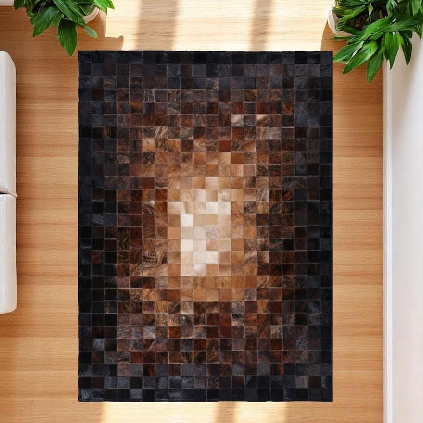 Doğal Dana Derisi Patchwork Halı