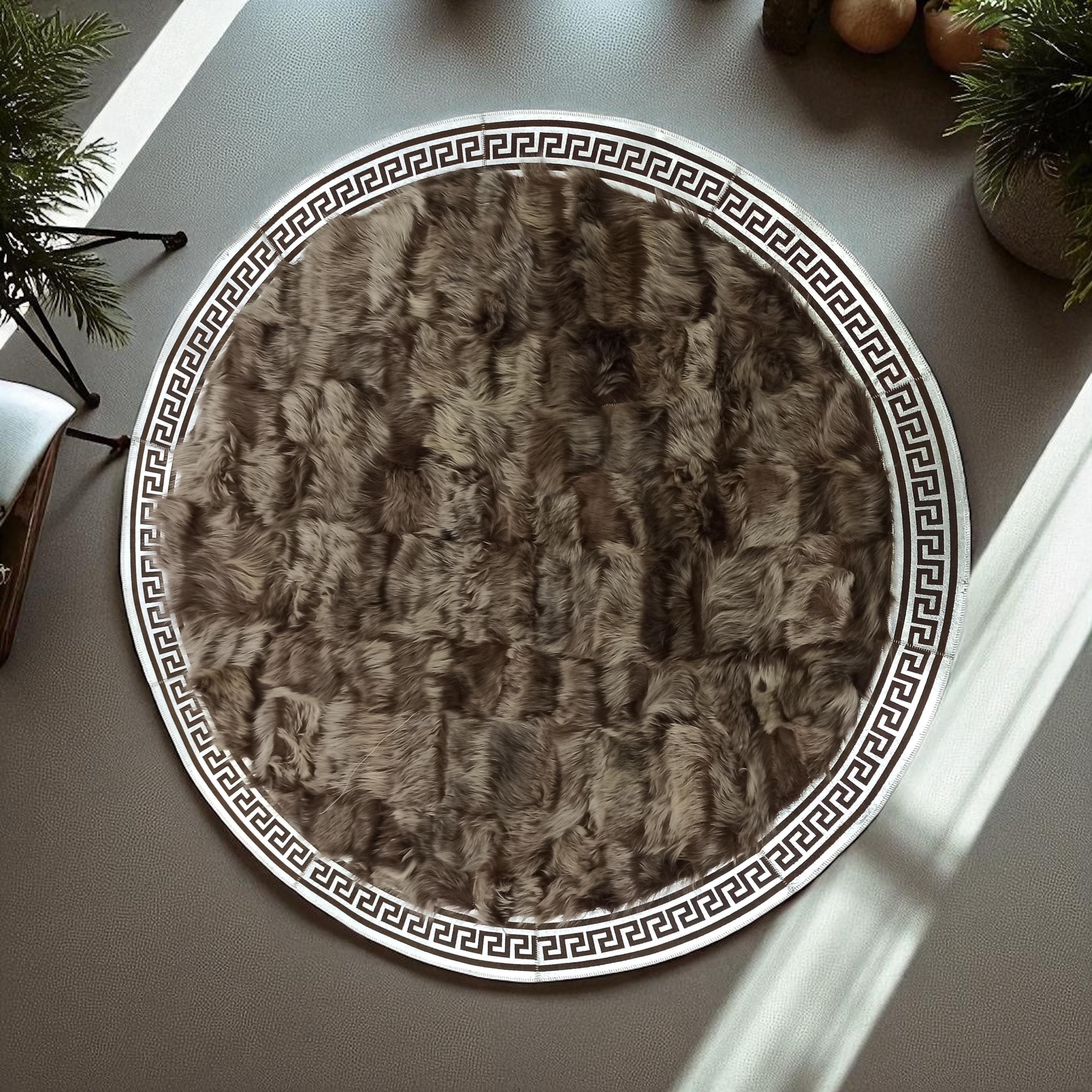 Koyu Kahverengi Yuvarlak Toskana Deri Halı - Şık Salon Halısı