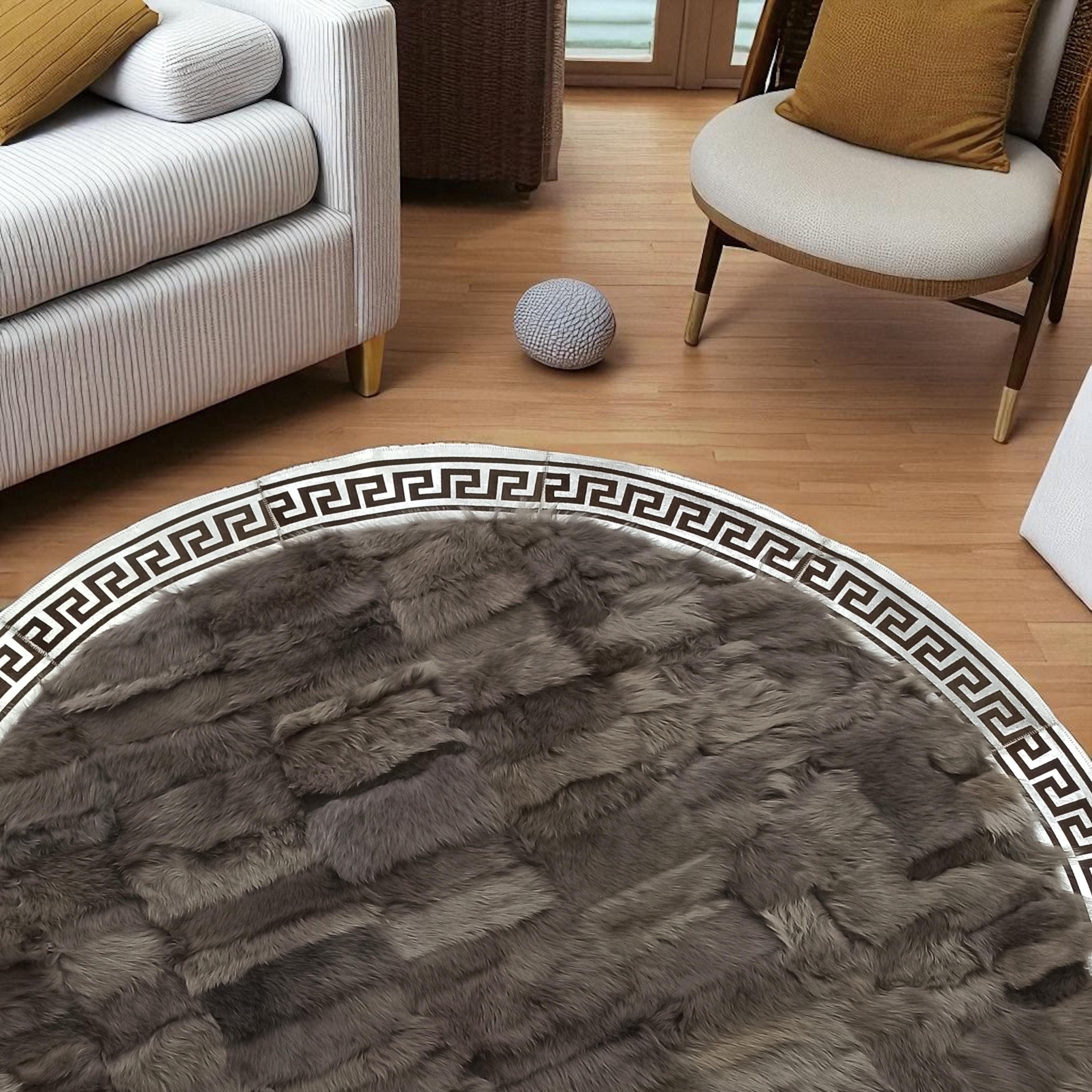 Koyu Gri Yuvarlak Toskana Derisi Halı - Yumuşak Dokulu Salon Halısı