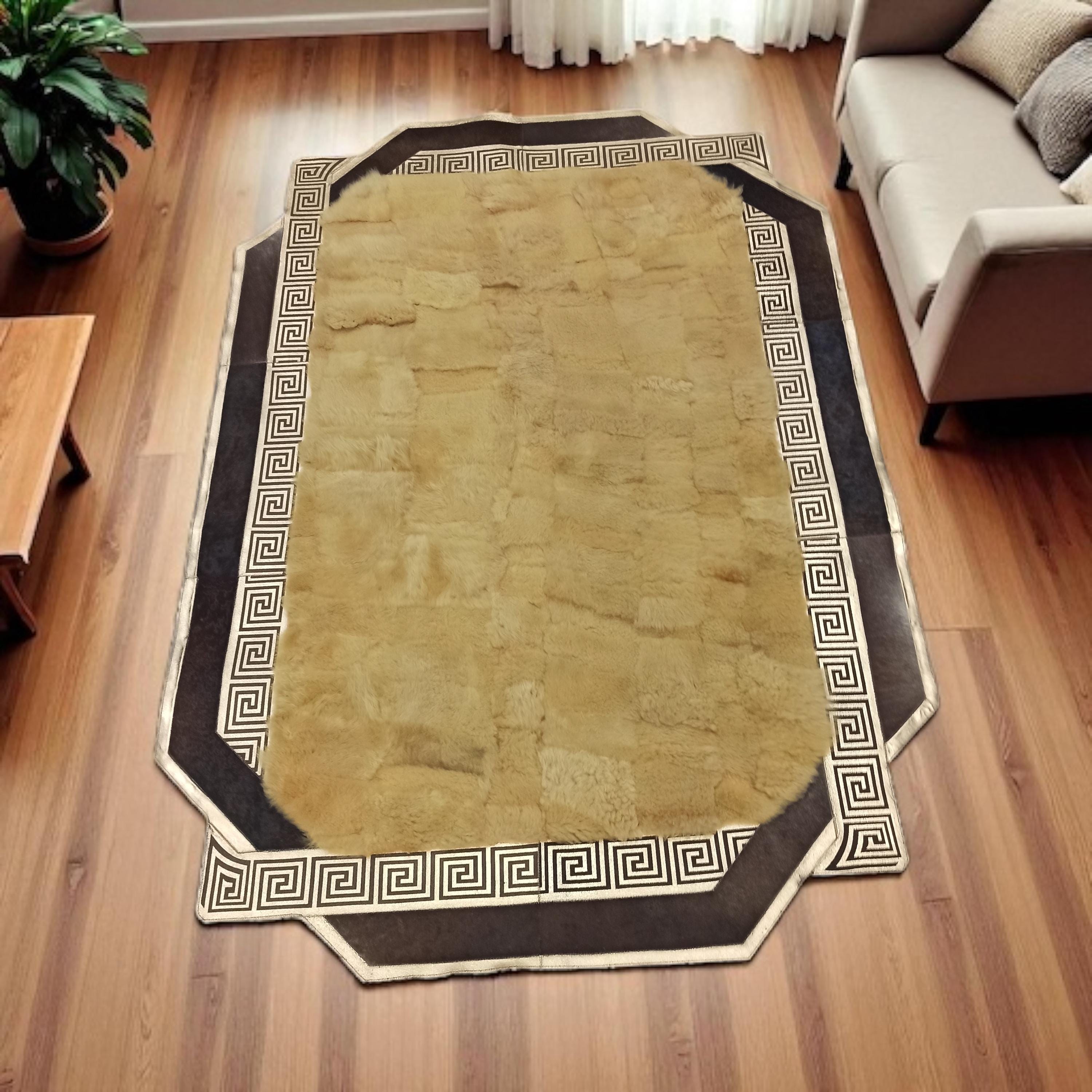 Altın Tonlarında Desenli Kenarlı Toskana Kürk Halı