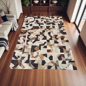 El Yapımı Dana Derisi Patchwork Halı – Modern ve Şık Salon Halısı – görsel 5