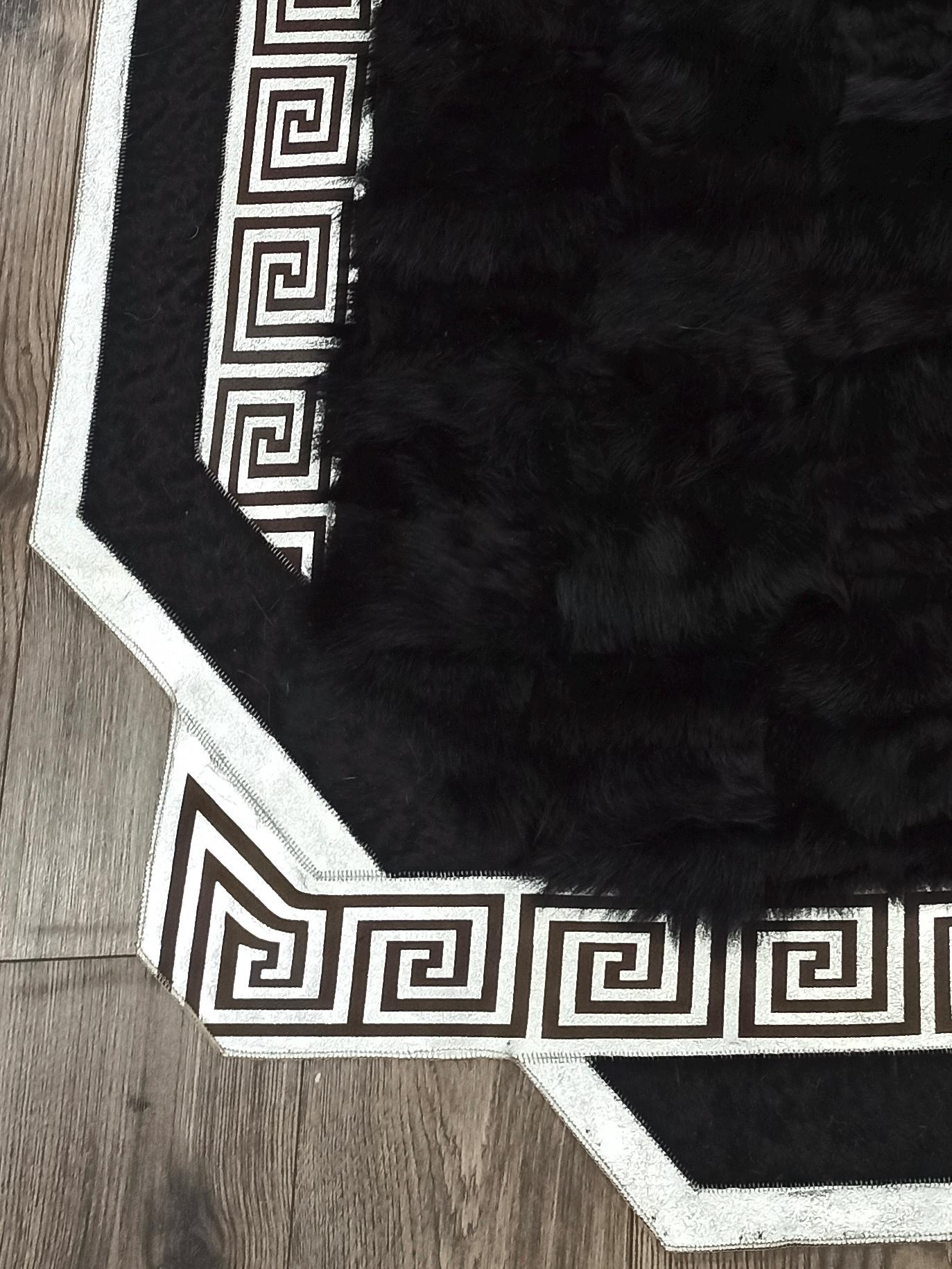 Gümüş Bordürlü Siyah Toskana Kürkü Halı – El Yapımı Dikdörtgen Şık Salon Halısı