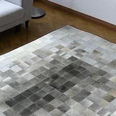 Gri, Doğal Dana Derisi Patchwork Halı