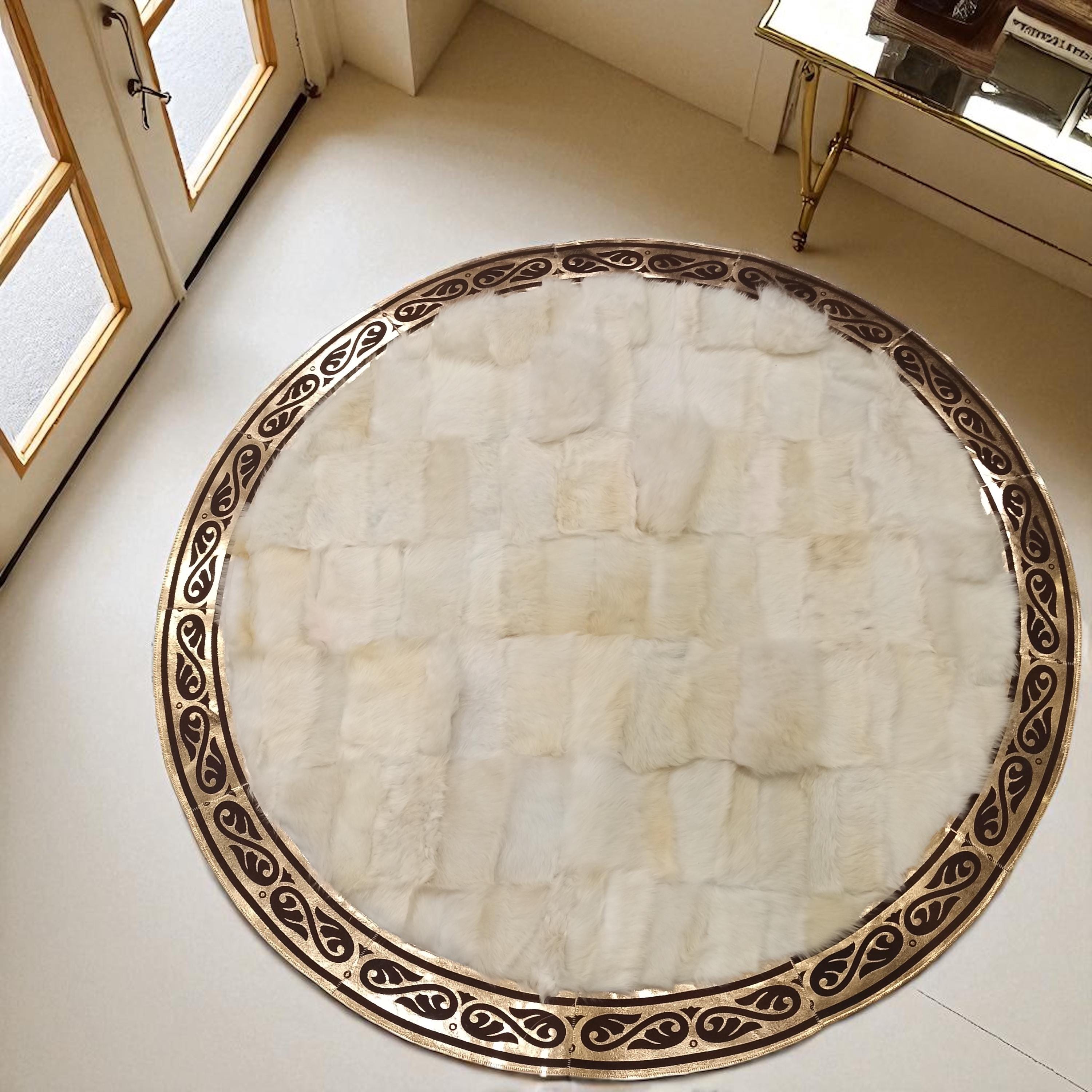 Yumuşak Beyaz Yuvarlak Toskana Deri Halı - Lüks Salon Halısı
