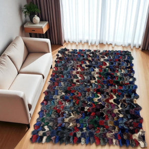 Çok Renkli Tilki Kürkü Halı – El Yapımı Doğal Kürk Salon Halısı – görsel 3