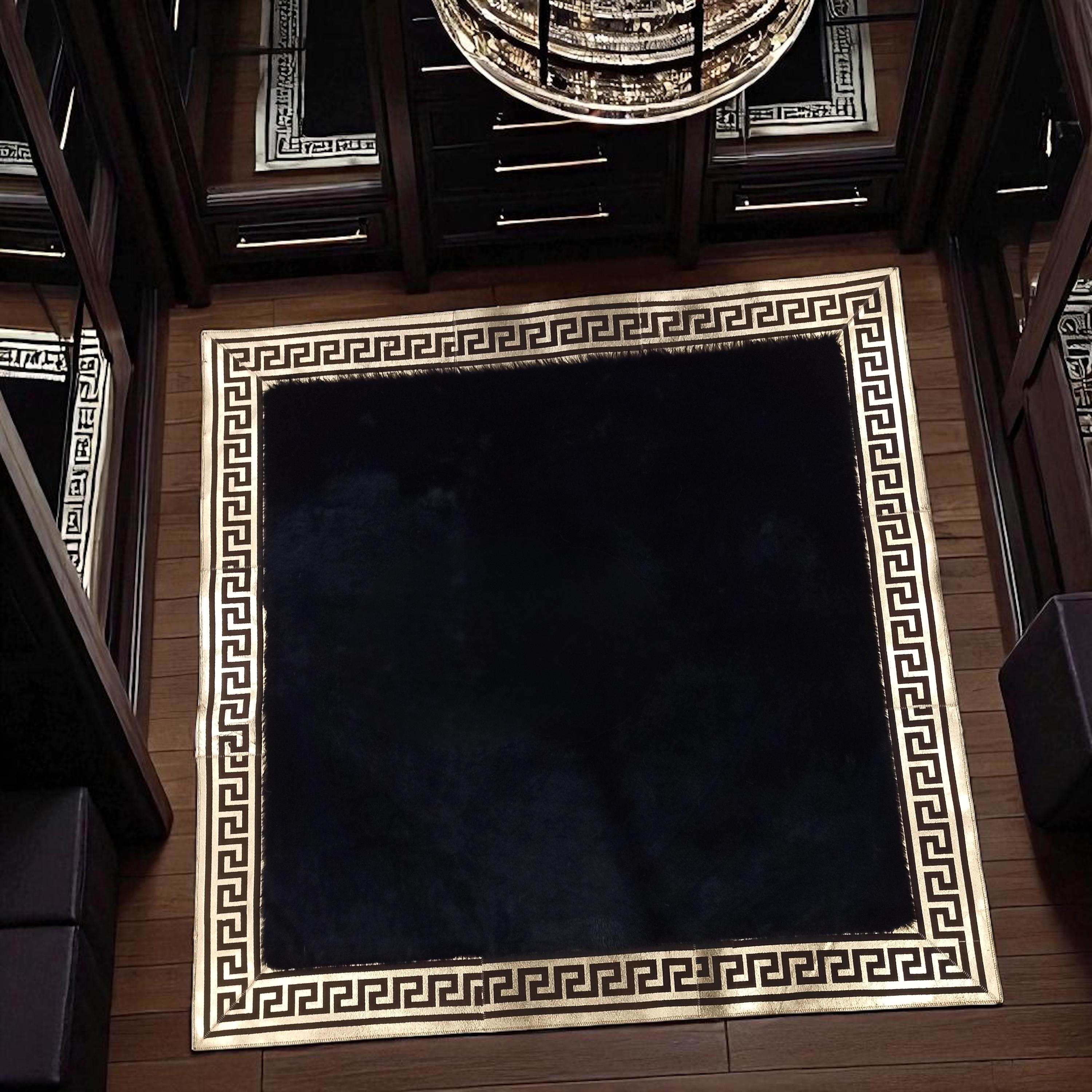 Modern Desenli Peluş Halı - Siyah Salon Halısı