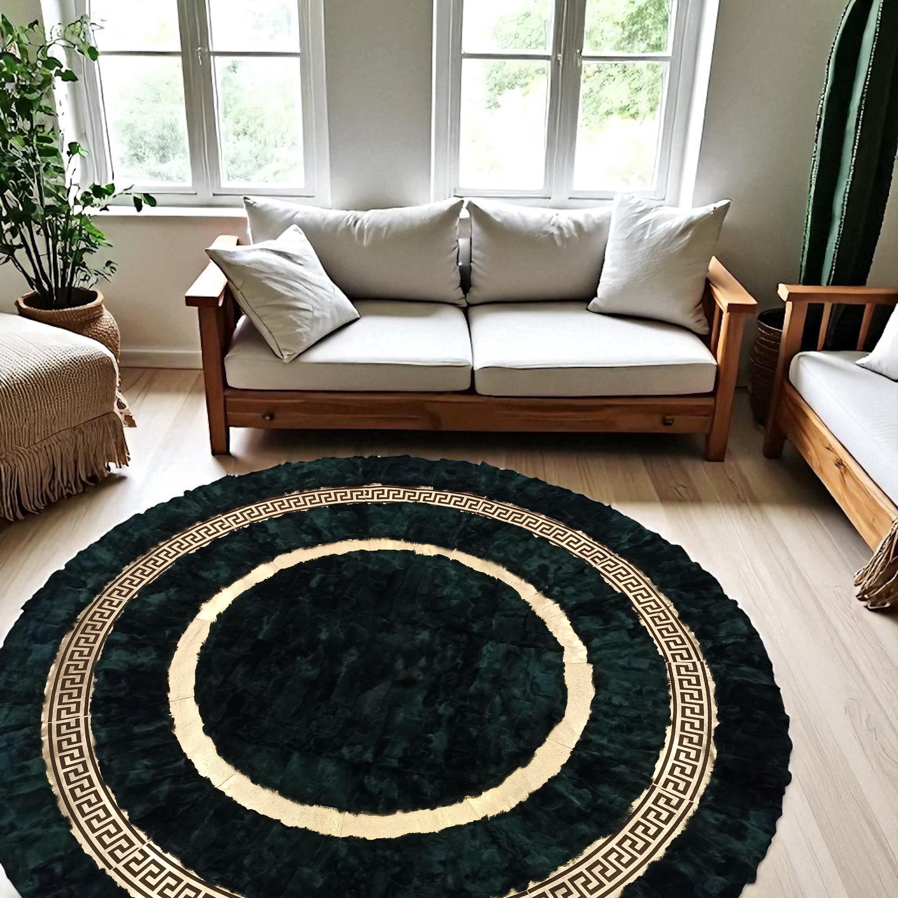 Altın Bordürlü Şık Yeşil Toskana Kürkü Hal - Lüks ve Şık Salon Halısı
