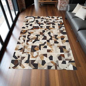 El Yapımı Dana Derisi Patchwork Halı – Modern ve Şık Salon Halısı – görsel 4