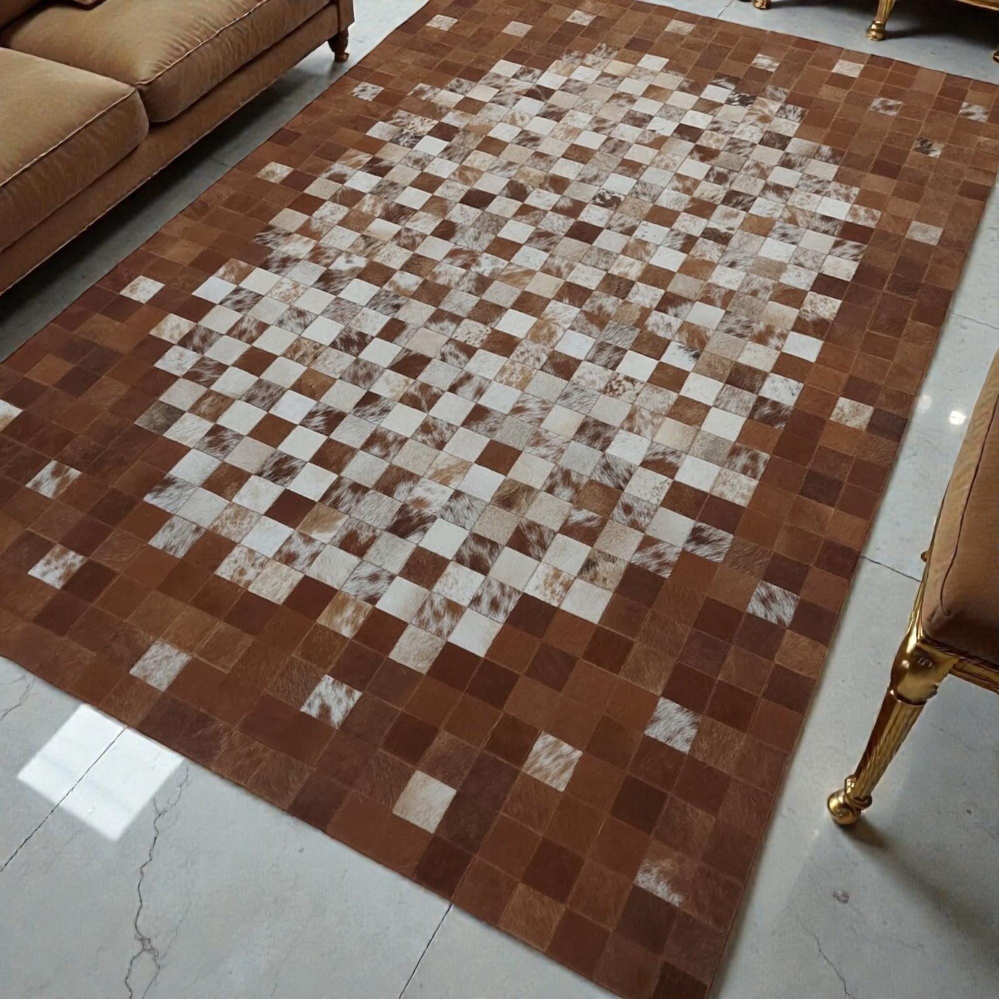 Kahverengi Merkezli Bej ve Koyu Kahverengi Tonlu Dana Derisi Patchwork