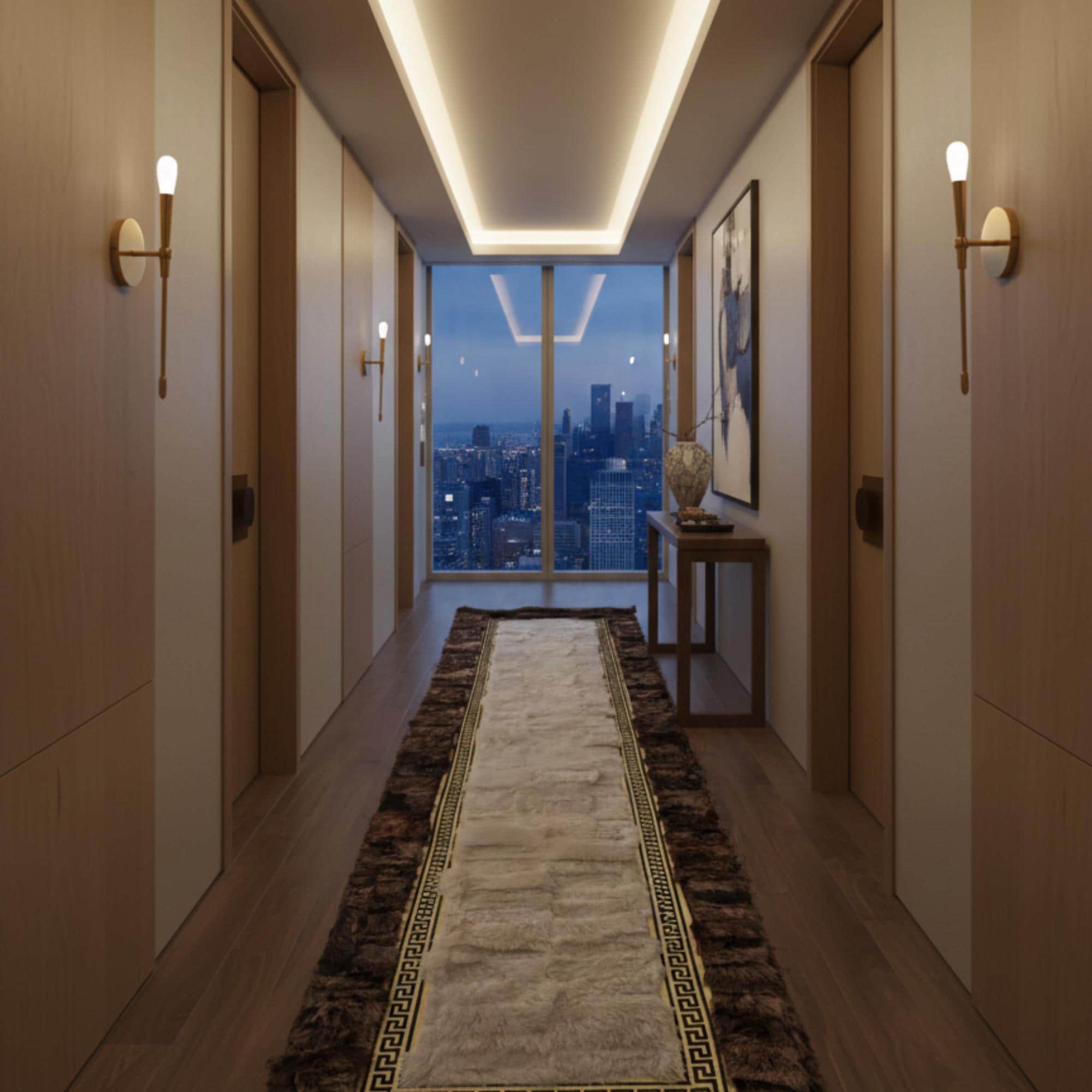 Altın Bordürlü Krem Toscana Kürk Koridor Halısı – Zarif ve Prestijli Tasarım