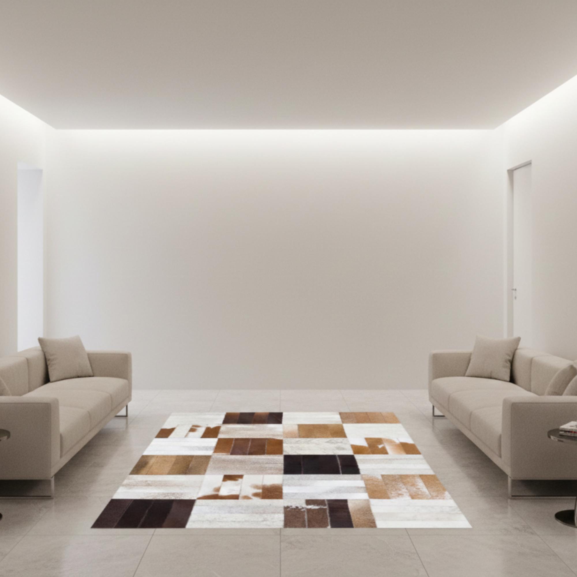 Bej, Krem ve Açık Kahverengi Tonlu Dana Derisi Patchwork Halı