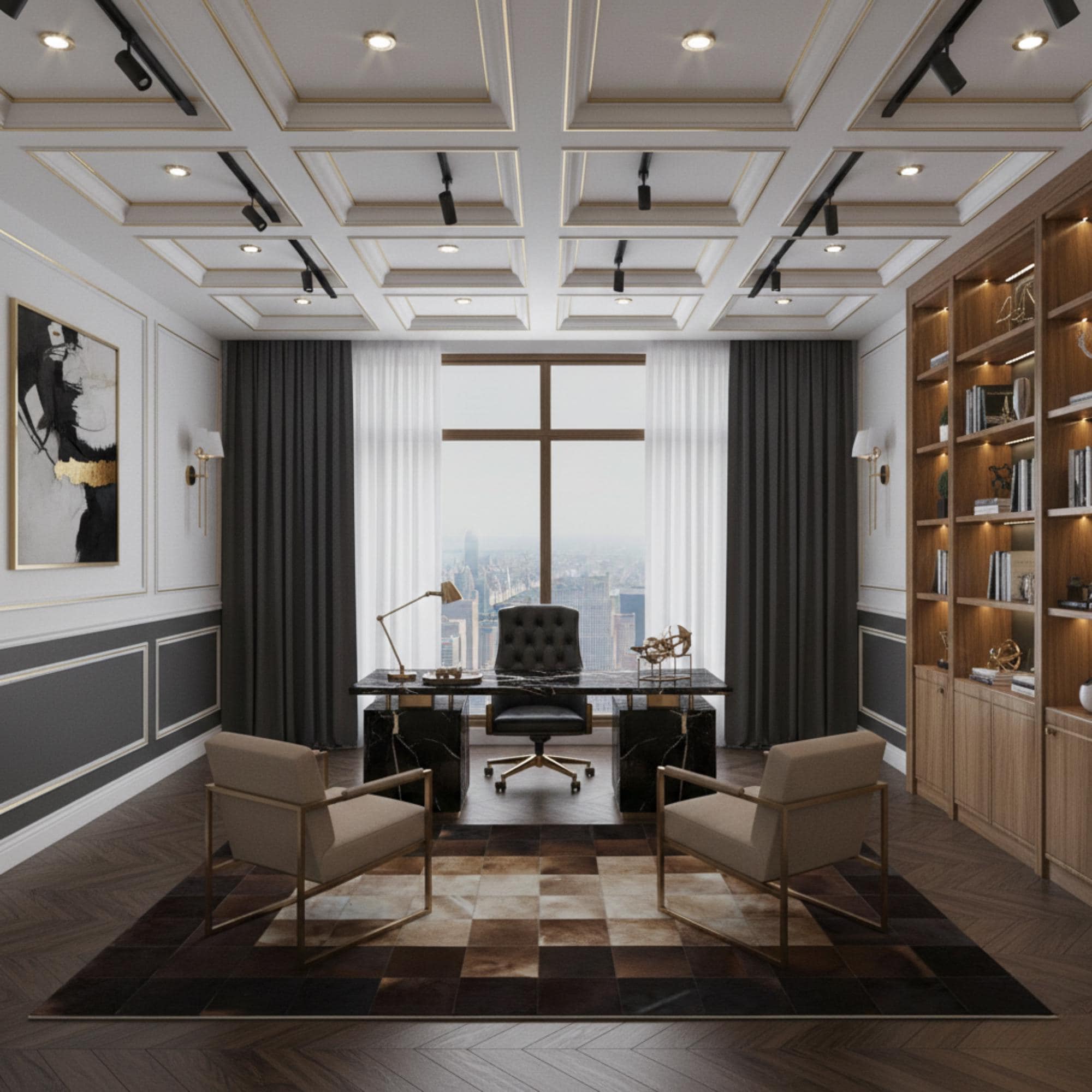 Koyu Tonlarda Dikdörtgen Dana Derisi Patchwork Halı – El Yapımı, Doğal Deri ve Dekoratif Halı