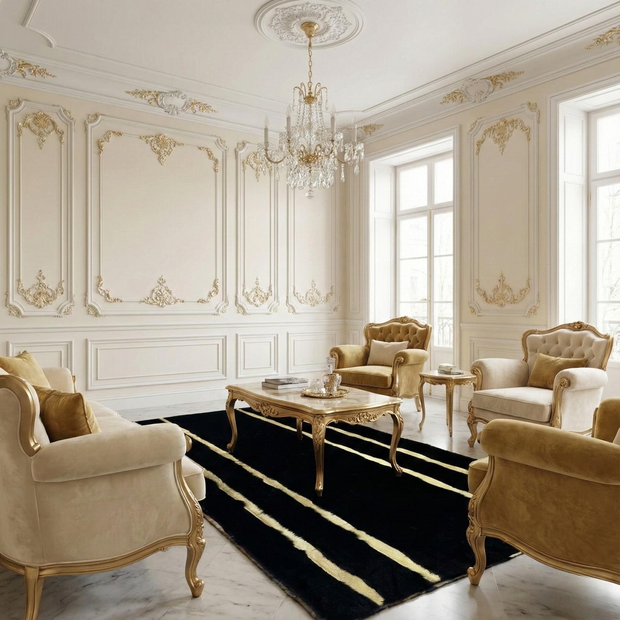 Siyah Zeminli Altın Şerit Detaylı Peluş Runner Halı – Yumuşak Dokulu, Modern ve Dekoratif Halı