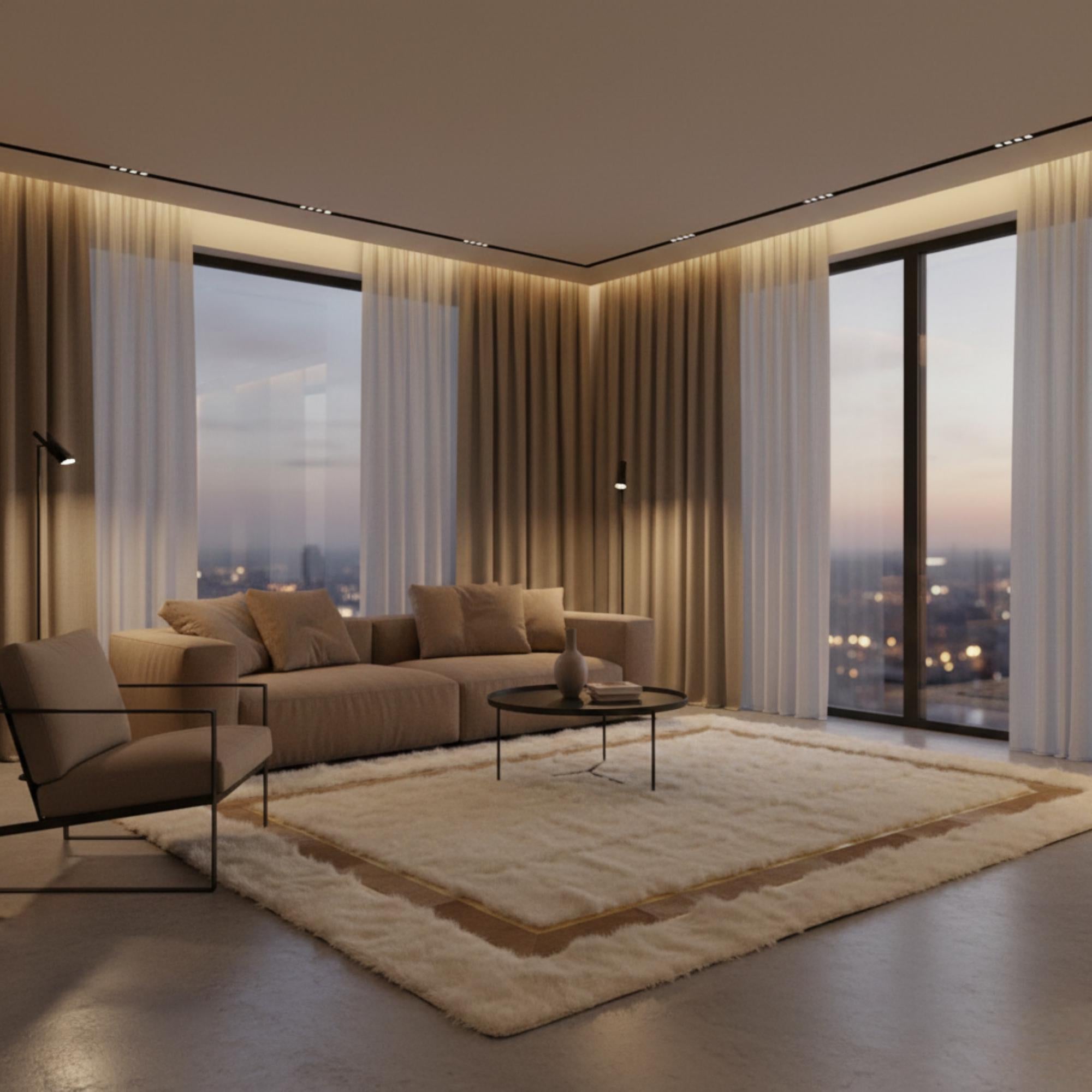 Beyaz Toscana Kürk Salon Halısı – Klasik ve Lüks Tasarım