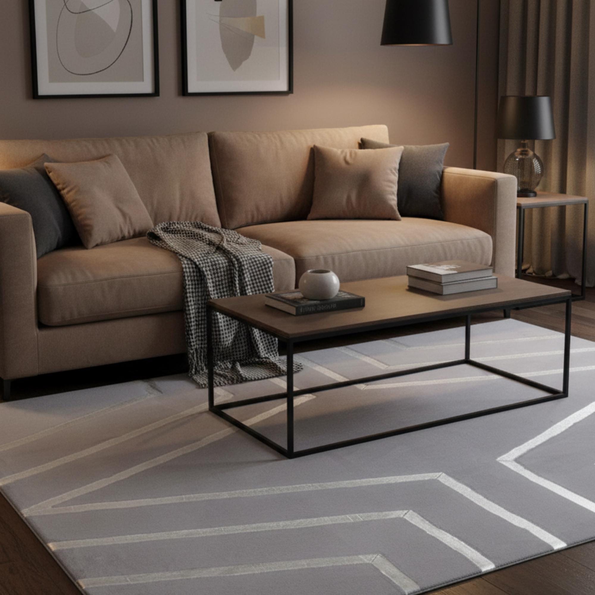 Gri Zeminli Silver Çizgi Desenli Peluş Halı – Yumuşak Dokulu, Modern ve Dekoratif Halı