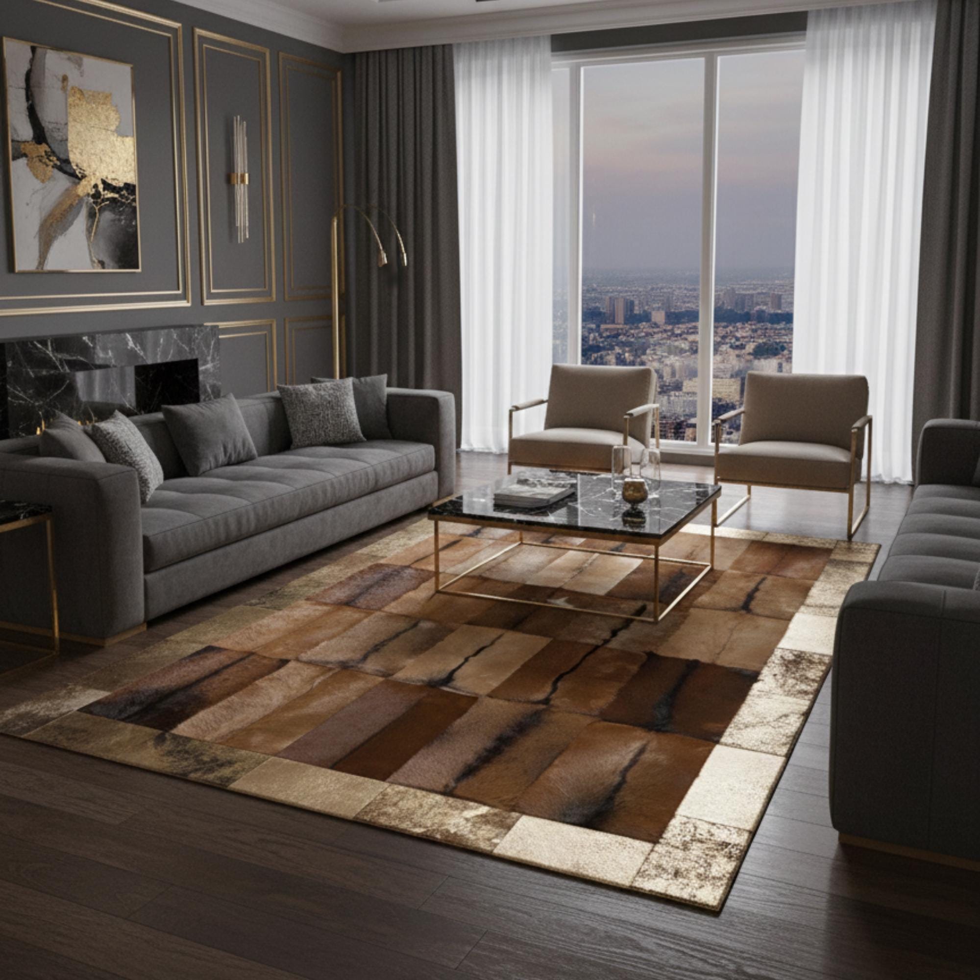 Patchwork Kahverengi Oğlak Kürkü Salon Halısı