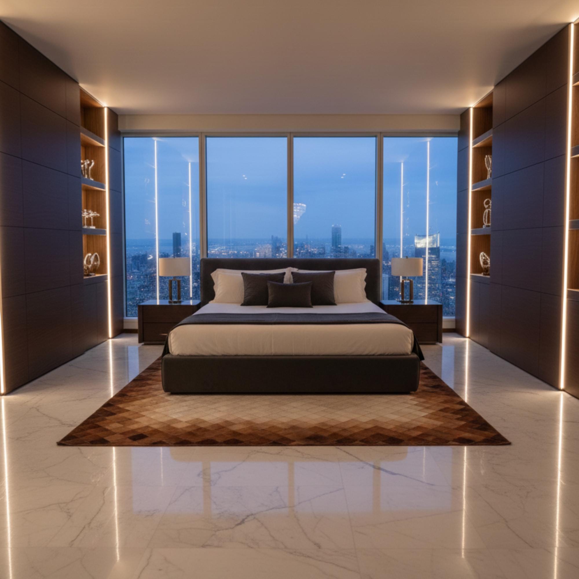 Bej ve Kahverengi Tonlu Dana Derisi Patchwork Halı