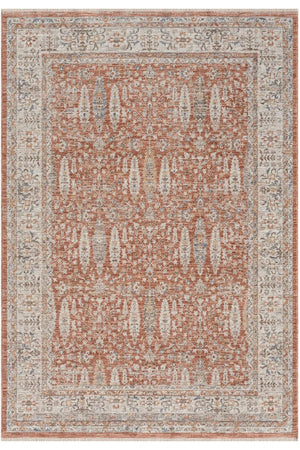 Distressed Oriental Terracotta Area Rug, Vintage Style Living Room Carpet