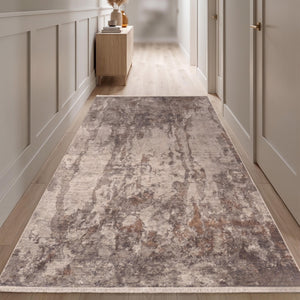 Machine Made Abstract Area Rug, Soft Neutral Tones, Modern Bedroom Carpet