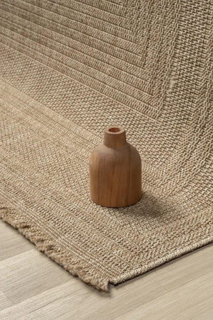 Beige Woven Area Rug, Textured Border Carpet, Minimalist Scandinavian Bedroom Floor Rug