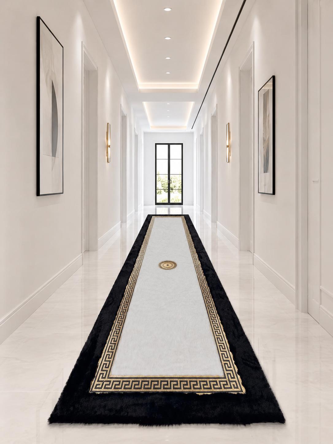 Siyah ve Beyaz Peluş Halı – Modern ve Dekoratif Yatak Odası Halısı – görsel 2