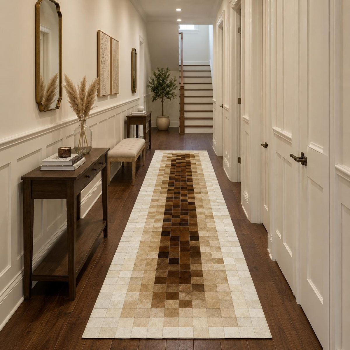 Kahverengi Patchwork Dana Derisi Yolluk – Modern ve Dekoratif Koridor Halısı – görsel 2