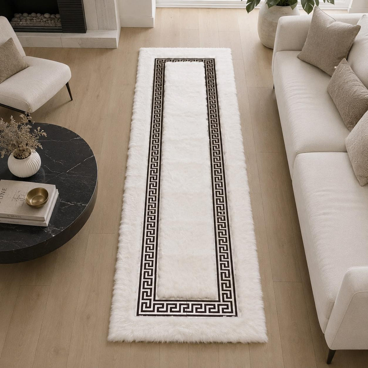 Beyaz ve Gümüş Suni Kürk Peluş Halı – Lüks Görünümlü Yatak Odası Halısı – görsel 2