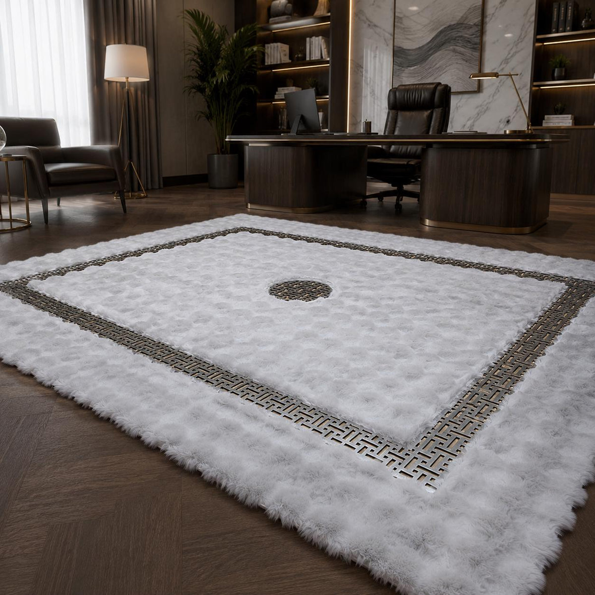Açık Gri ve Gri Suni Kürk Peluş Halı – Modern ve Dekoratif Yatak Odası Halısı – görsel 2