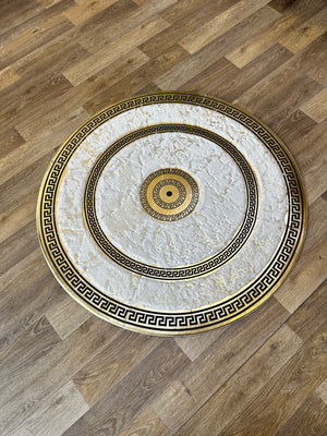 Grek motifli yuvarlak peluş halı genel görünüm