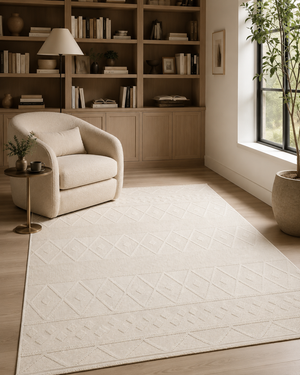 Krem Geometrik Dokulu Halı, Boho İskandinav Salon Halısı – görsel 3