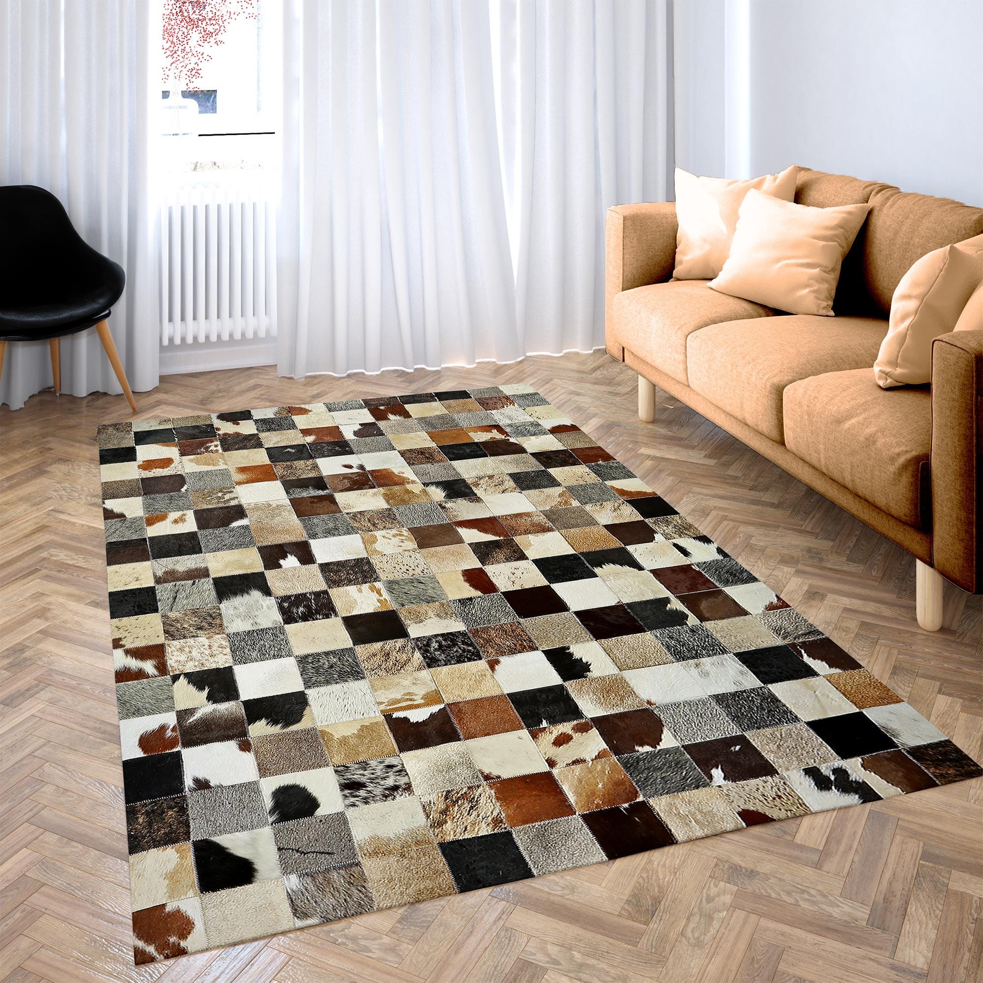 Kahverengi Dana Derisi Patchwork Halı