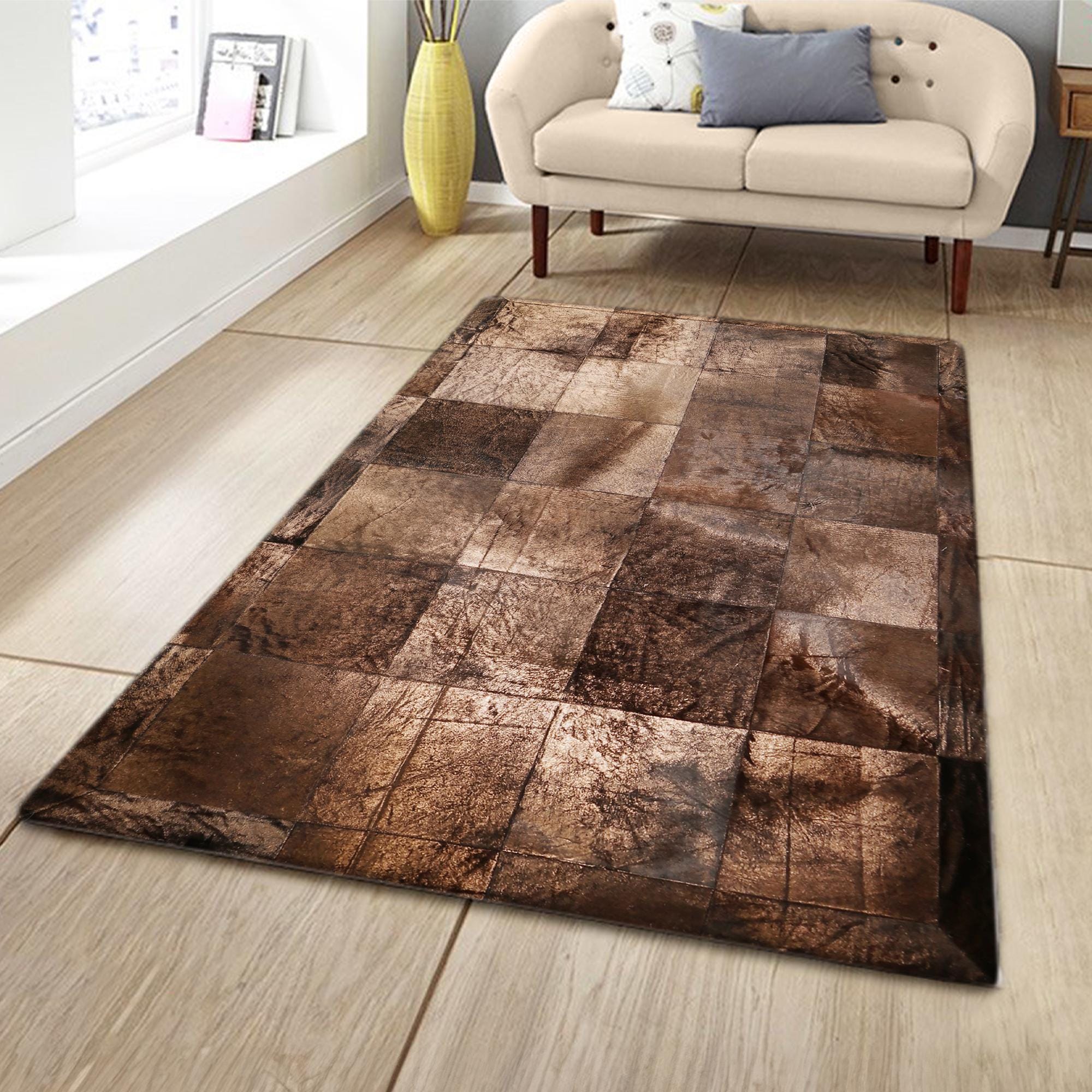 Kahverengi Dana Derisi Patchwork Halı